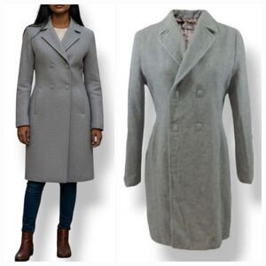 Mango MNG Wool Double Breasted Magnetic Closure Pea Coat in Gray Size M